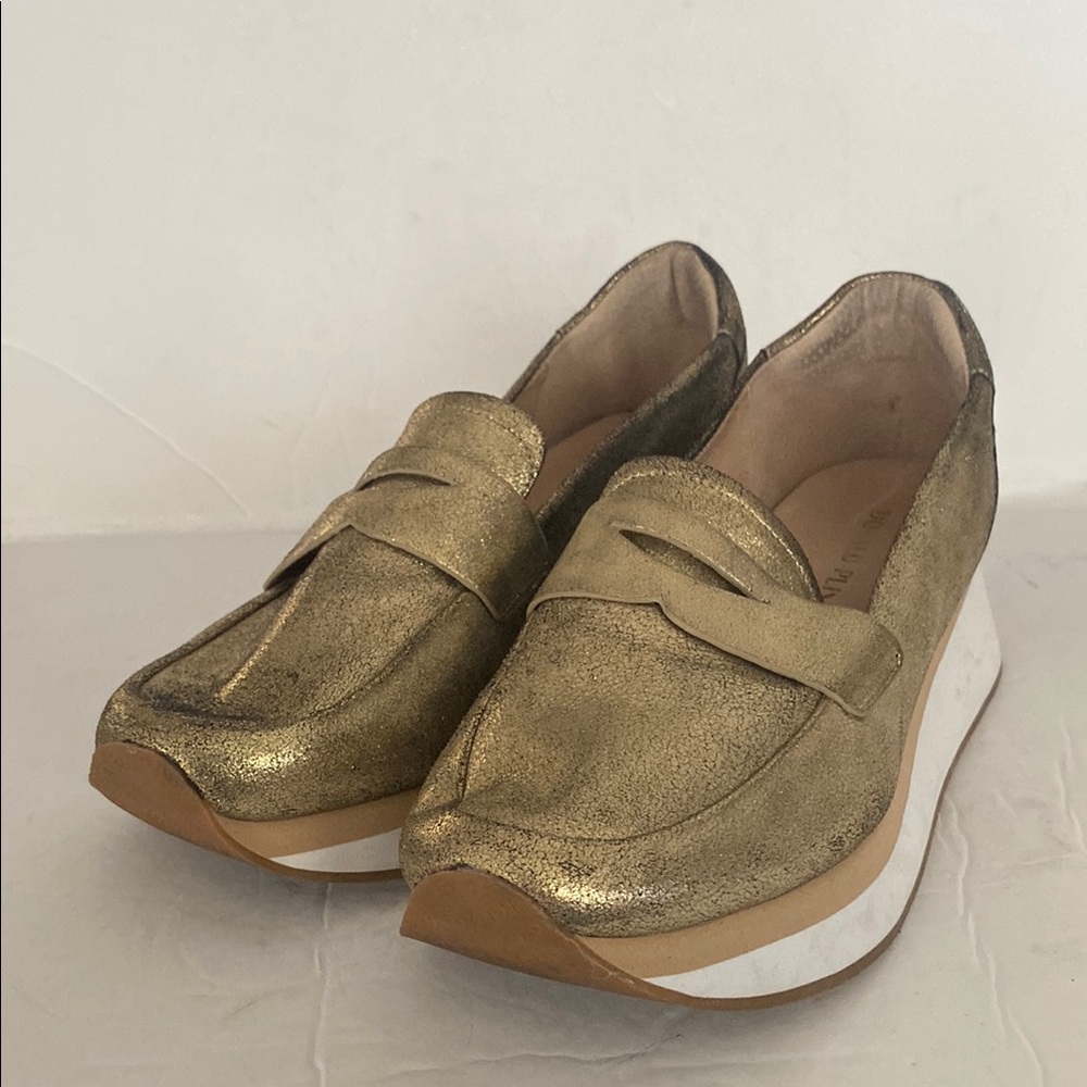 Donald Pliner Gold Praise Wedge Platform Loafers